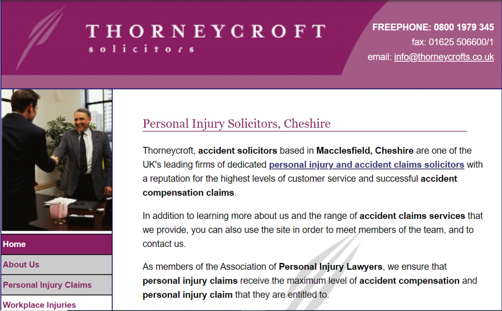 Old Thorneycroft Solicitors website
